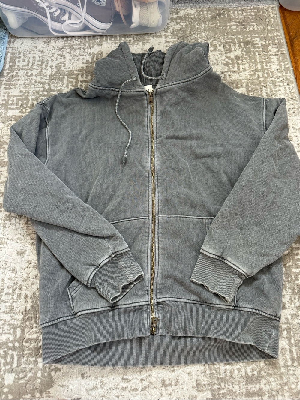 Elwood Washed Gray Zip-Up Hoodie Medium Jacket 100% Organic Cotton